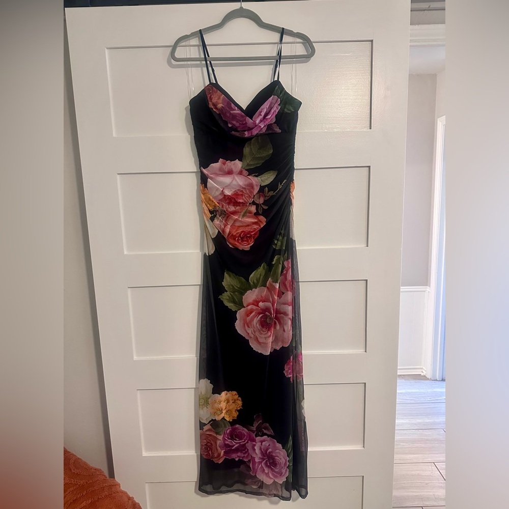 Emerald Sundae Black Maxi Dress with Floral Design